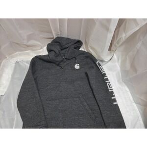Carhartt Unisex  Hoodie Relaxed Fit Pullover Sweatshirt Gray Size S Logo Sleeve